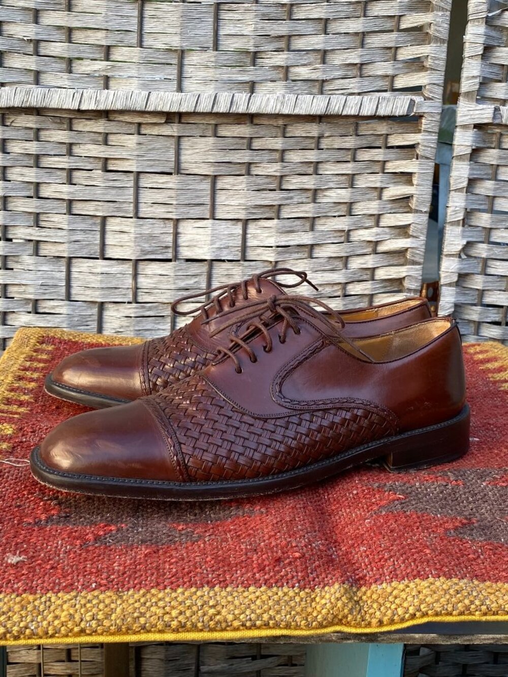 Vintage Mezlan San Juan Woven Leather Mens Shoes Made in Spain Brown Loafers 8.5